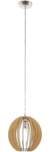 Eglo 94764 Hängeleuchte Holzstaboptik COSSANO nickel-matt, Holz ahorn E27 max. 1X40W Ø30cm H:130cm dimmbar