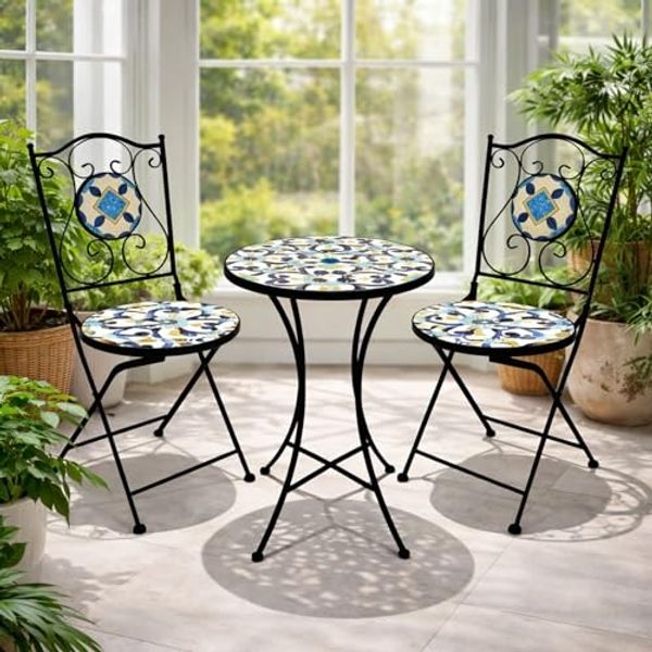 Mosaik Sitzgarnitur Set 3-teilig Sitzgruppe Gartenmöbel Tisch Stühle
