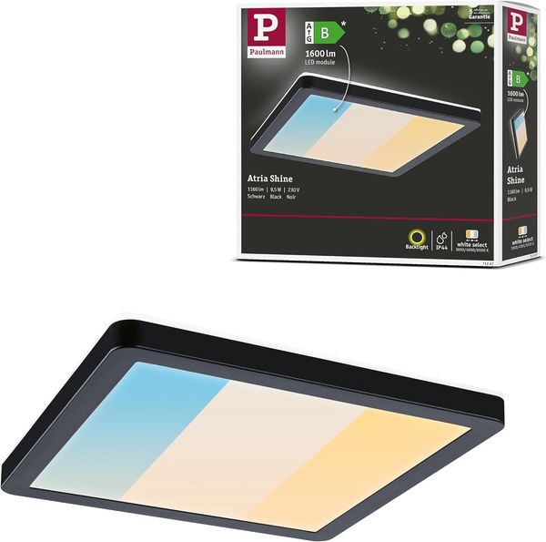 LED Panel Atria Shine White Select IP44 eckig 190x190mm 8W 1160lm 3000 - 6500K Schwarz
