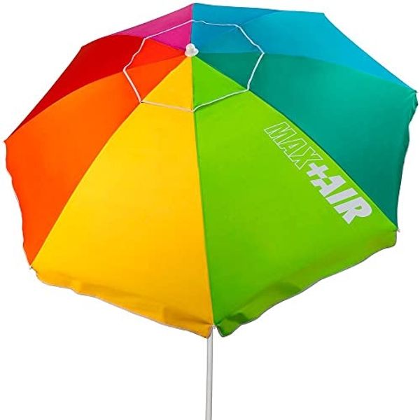 AKTIVE Strandschirm 220 cm, großer Sonnenschirm, belüftetes Dach, 28-32 mm Mast, UV 50 Schutz, mehrfarbiges Design, inkl. Aufbewahrungstasche (62222)