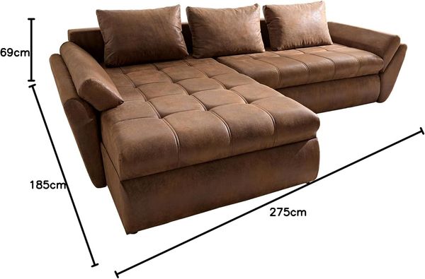 Couch Loana Braun 275x185 cm Ecksofa Schlaffunktion Ottomane variabel Bild 3
