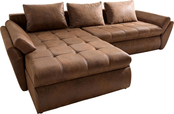 Couch Loana Braun 275x185 cm Ecksofa Schlaffunktion Ottomane variabel