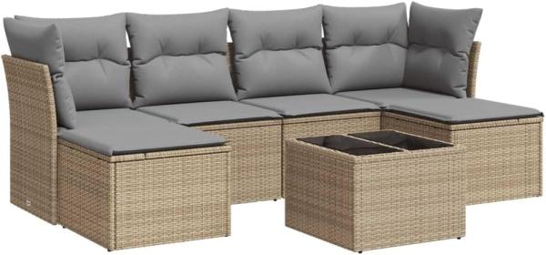 vidaXL 7-tlg. Garten-Sofagarnitur mit Kissen Beige Poly Rattan 3249858