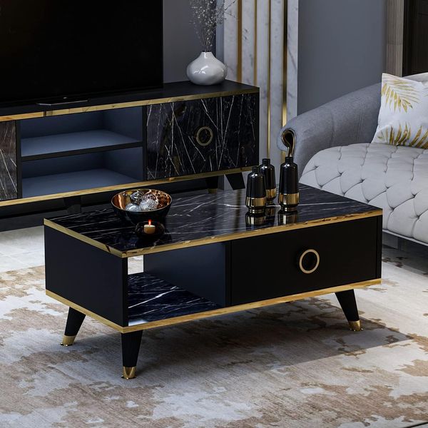 Sophia Couchtisch – Moderner Wohnzimmertisch - Kaffeetisch - Beistelltisch in trendigem Design (Schwarz Couchtisch)