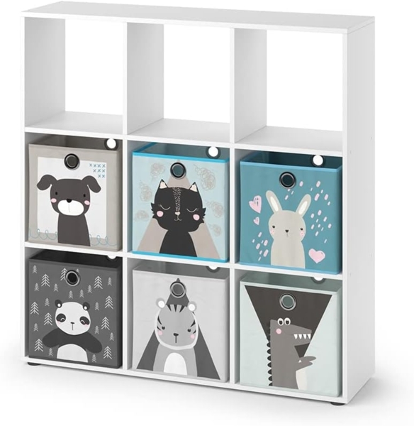 Kinderregal Nove Weiß 104 x 108 cm mit 6 Faltboxen Vicco