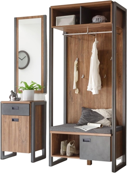Garderobe Set Auburn Eiche Stirling und Matera grau 155 x 202 cm