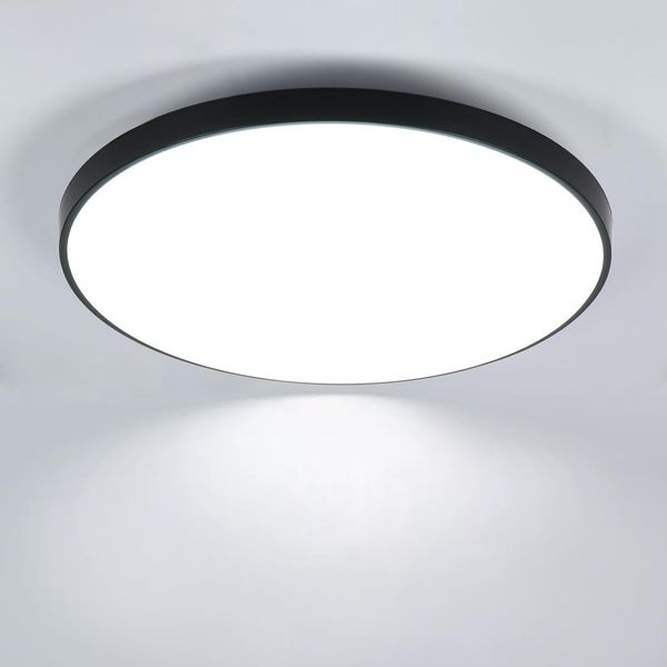 Comely LED Deckenlampe Rund 27cm, IP44 Wasserdicht, 24W 6500K Kaltweiß, Schwarz, CRI 80, Flache LED Deckenleuchte für Bad, Küche, Balkon, Flur, Schlafzimmer