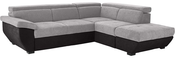 Mivano Schlafsofa Speedway / Moderne Eckcouch mit Schlaffunktion, Stauraum und verstellbaren Kopfteilen / 262 x 79 x 224 / Zweifarbiger Bezug, argent/black