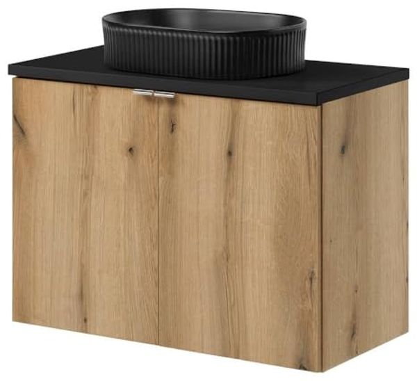 Waschtisch Skelbolu mit Türen 80x71x40 cm Eichenoptik/Schwarz [en. casa]