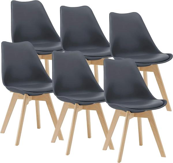 Esszimmerstuhl Fläten 6er Set 81x49 cm Grau PU-Kunstleder en. casa