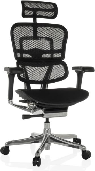 hjh OFFICE Bürostuhl ergonomisch ERGOHUMAN GEN 2 Originales Design, Bürosessel mit Flexibler Lordosenstütze, Stoff Sitzfläche gepolstert, Netzrücken Schwarz