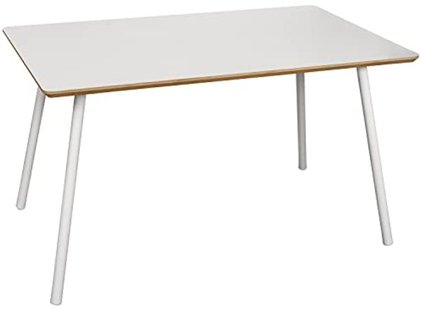 DRW Esstisch aus Naturholz und Metall in Weiß, 140 x 80 x 75 cm