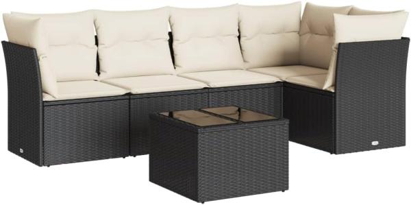 vidaXL 6-tlg. Garten-Sofagarnitur mit Kissen Schwarz Poly Rattan 3249445