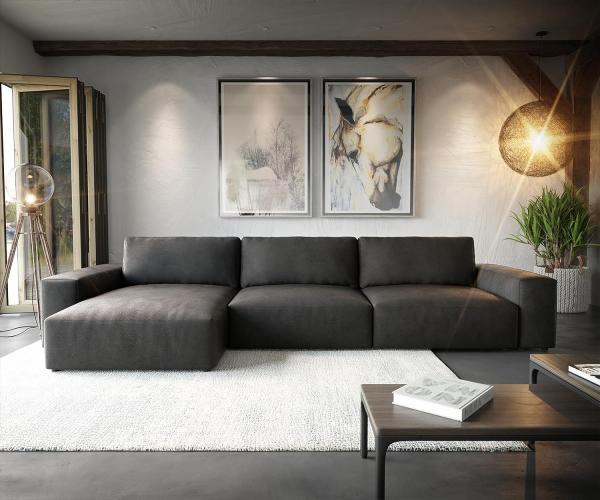 Ecksofa Lanzo XL 380x180 cm Lederimitat Vintage Anthrazit Recamiere variabel Bild 4