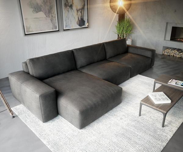 Ecksofa Lanzo XL 380x180 cm Lederimitat Vintage Anthrazit Recamiere variabel Bild 6