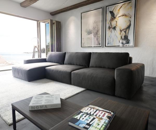 Ecksofa Lanzo XL 380x180 cm Lederimitat Vintage Anthrazit Recamiere variabel Bild 2