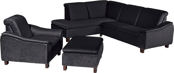 Aaron Sofa Eckgarnitur Samtvelours Schwarz Buche Nussbaumfarben