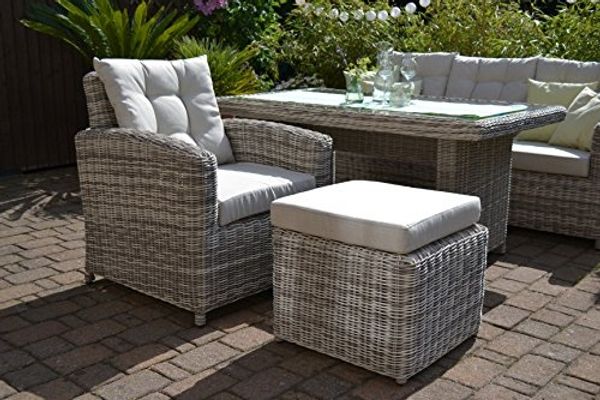 Sessel und Ottoman Manhattan sandgrau, Polster beige