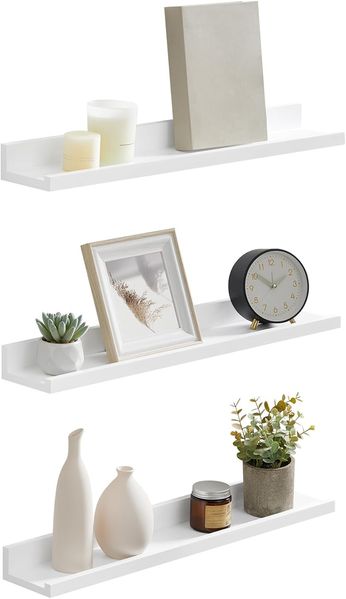 Songmics Wandregal, 3er Set, Schweberegal, 60 cm breit, Regal für Fotorahmen und Dekos, für Wohnzimmer, Arbeitszimmer, Badezimmer, Küche, weiß LWS061W01