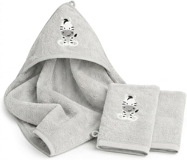 Baby Kapuzenhandtuch 80x80cm aus 100% Baumwolle - Weiches Babyhandtuch mit süßem Tiermotiv bestickt grau - 80x80