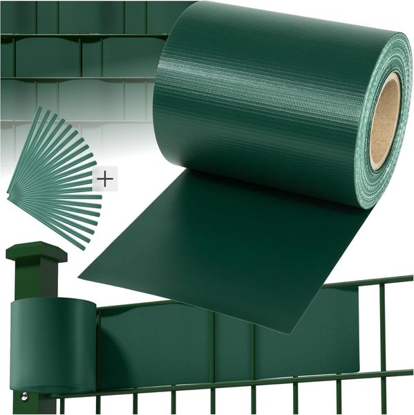tectake® Sichtschutzfolie, Sichtschutzstreifen mit Befestigungsclips, Windschutz, Sonnenschutz, Sichtschutzmatte für Balkon, Garten, Terrasse, für Stabmattenzaun und Zaunelemente - 70 m, grün