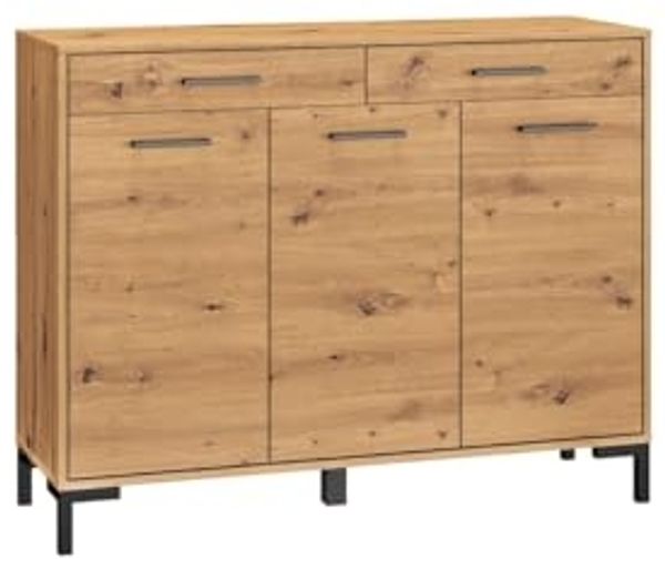 Kommode NEVIO Sideboard 120x33x94cm Artisan Eiche 3-türig