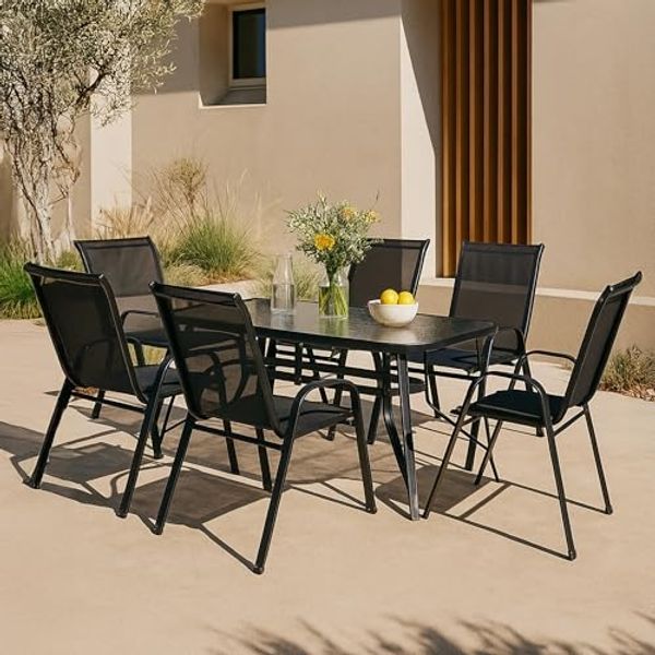 Gartenmöbelset Aradeo 7-tlg. Schwarz [casa. pro]