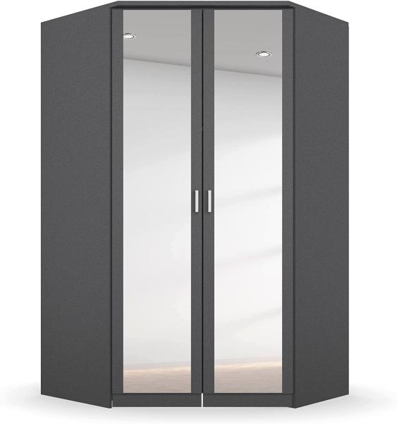 Rauch Möbel Bremen Eckschrank Kleiderschrank Schrank in Grau Metallic mit Spiegel 2-türig inklusive Zubehörpaket Basic 1 Kleiderstange, 9 Einlegeböden BxHxT 117x199x117 cm