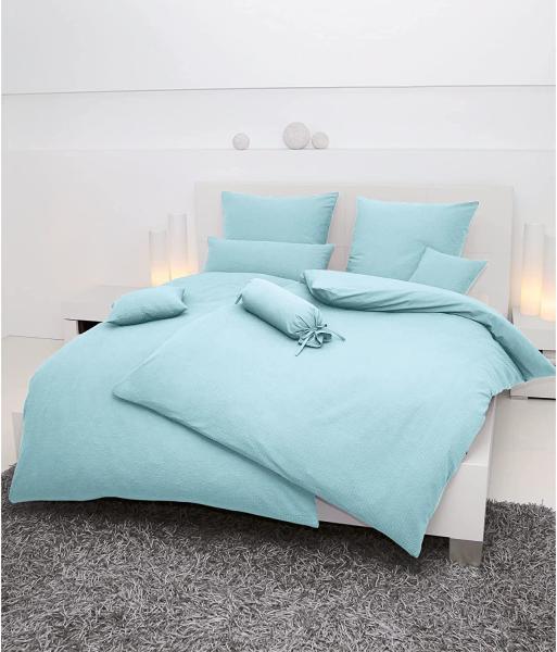 Hochwertige Janine Soft-Seersucker Bettwäsche PIANO | Verschiedene Grössen und Farben 200x200 / 2x 80x80 cm kristallblau (12)
