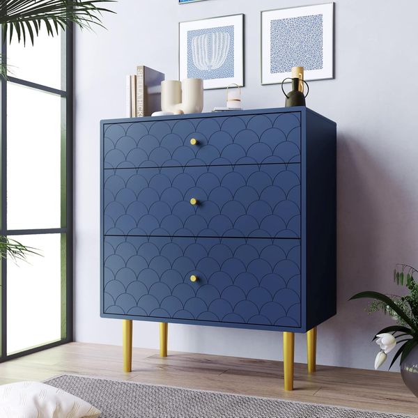 Merax Kommode mit 3 Schubladen, Schubladenkommode für Schlafzimmer & Wohnräume & Büro, Sideboard Highboard mit viel Stauraum, FSC®-zertifiziertem, Marineblau, 75 x 40 x 89 cm