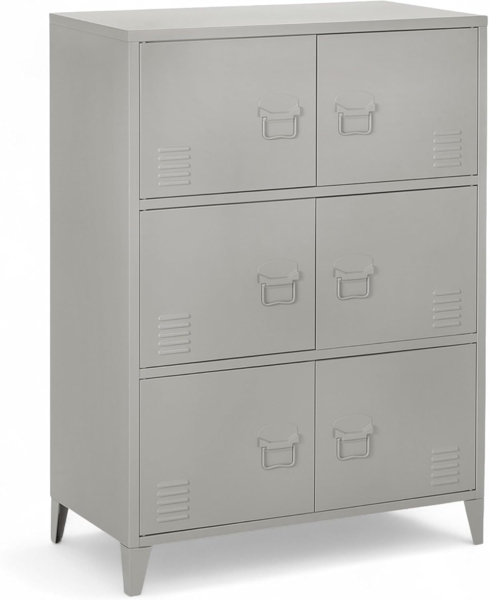 Industrial Wohnen 6-türiger Spindschrank Büroschrank Stahl 80x113x40cm sandgrau