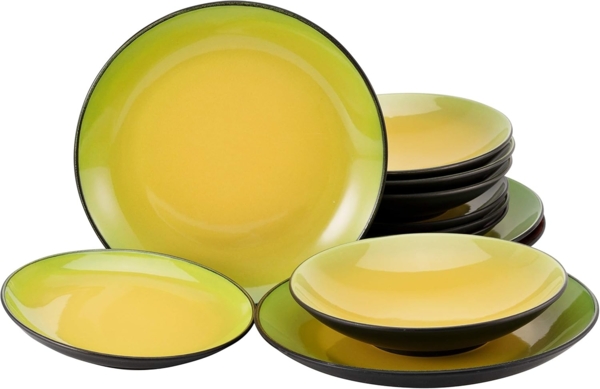 CreaTable 20229 Tafelservice Hot Green für 4 Personen, Steinzeug, grün/gelb (1 Set, 12-teilig)