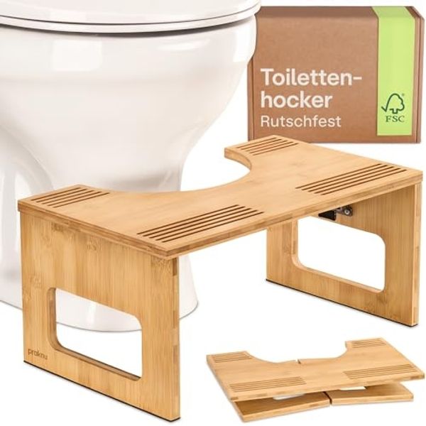 Praknu Fußhocker Klappbarer Toilettenhocker aus FSC® Bambus - Holz, Badezimmer