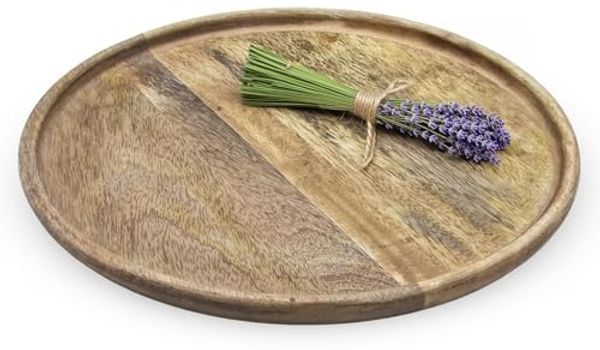 Spetebo Tablett Stilvolles Deko Tablett, Mangoholz, (natur, 1-tlg, Ø 30 cm), Landhaus Holz Kerzenteller mit Rand