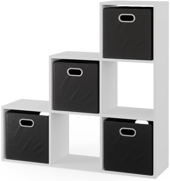 Treppenregal Weiß 107.2 x 107.8 cm mit Faltboxen opt. 3 Vicco