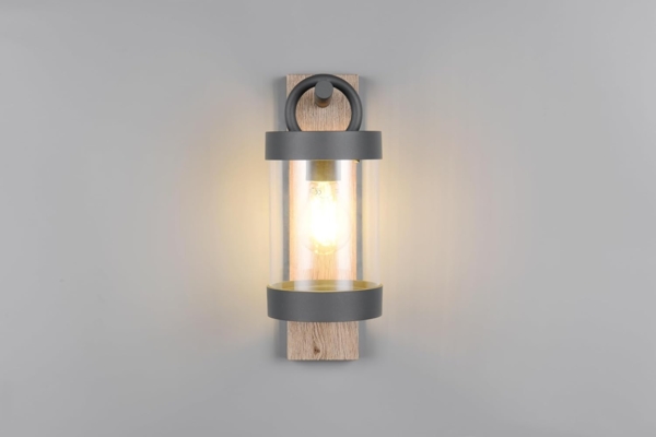 Außenwandleuchte SAMBESI Laterne im Landhausstil, Holzoptik, Höhe 33cm Bild 3