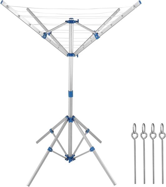 monzana Wäschespinne, Höhenverstellbar Mobil mit 4 Erdspieße Camping Wäscheständer