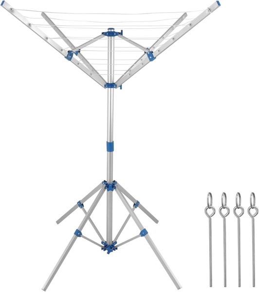 monzana Wäschespinne, Höhenverstellbar Mobil mit 4 Erdspieße Camping Wäscheständer