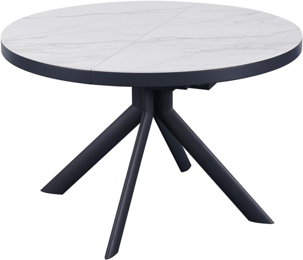 Vente-unique - Ausziehbarer Esstisch für 4–6 Personen aus Keramik, MDF & Metall – Weiße & anthrazitfarbene Marmor-Optik – ZALYRA