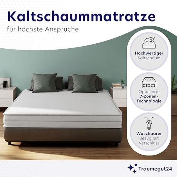 Träumegut24 AquaFlex 7-Zonen Matratze | H2&H3 | Ergonomische Kaltschaummatratze | Hypoallergen & Antibakteriell | Bezug abnehmbar & waschbar | Oeko-TEX® (90x200 cm, H4, 12 cm) Bild 3