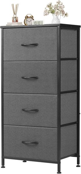 Sweetcrispy Kommode,Sideboard Wohnzimmer für Schlafzimmer mit 4 Stoffschubladen,Einstellbare Füße Schubladenschrank,Komodenschrank für Schlafzimmer,Modernes Grau