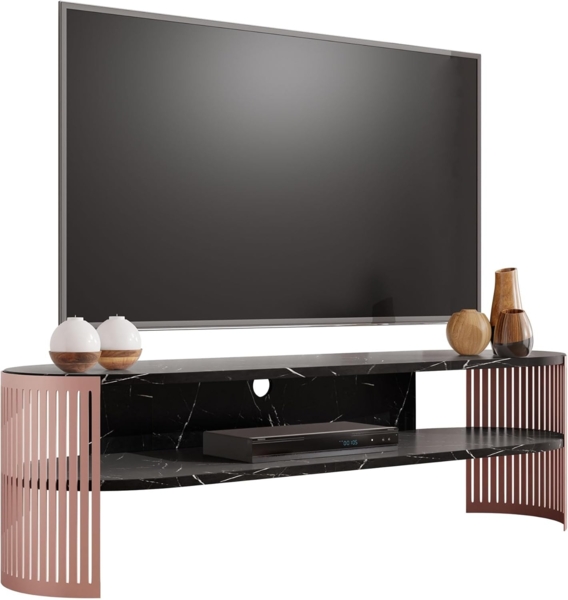 TV-Lowboard Fahugin Oval Ember (Farbe: Kupfer / Black Pietra Grigia)