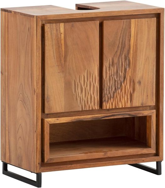 Waschbeckenunterschrank 50x60x30 cm Akazie braun massivum Maddox mit Türen rustikal Landhausstil Badunterschrank Holz
