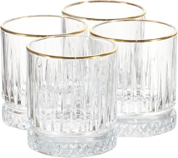 Pasabahce Whiskyglas, 4-teilige Profi-Packung, Modell Elysia CL 21 Groesse cm 8,5h diam. 7,3 Wassergläser, gold