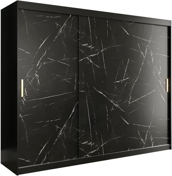 Kleiderschrank Kamoga T 250 (Schwarz / Marmor Schwarz + Gold, ohne Schubladen)