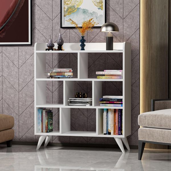 Stylish White Bookshelf, 90 x 105 x 30 cm | 100% Melamine Coated Particle Board, 18 mm Thick | Ample Shelves for Modern Home & Office Storage