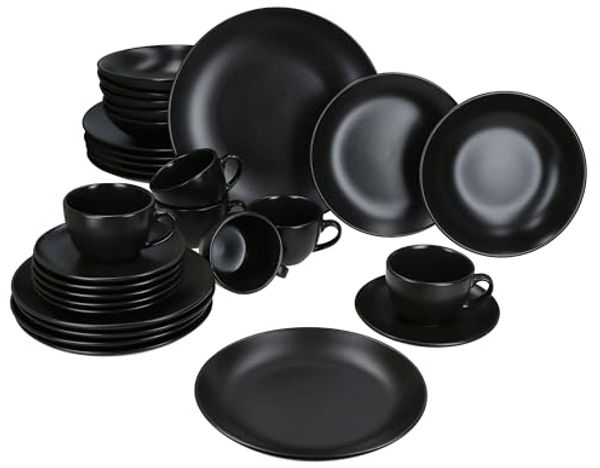 MamboCat Kombiservice 30tlg Kombiservice Panther Steingut 6 Personen Tassen Teller flach, Steingut