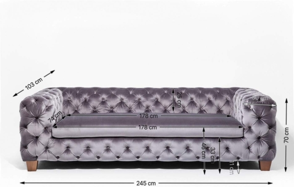 Kare Design Sofa Desire Silbergrau, 3-Sitzer, Breites Loungesofa aus weichem Samtstoff, Edle Couch mit Vintage Effekt, (H/B/T) 68 x 245 x 100 cm Bild 3