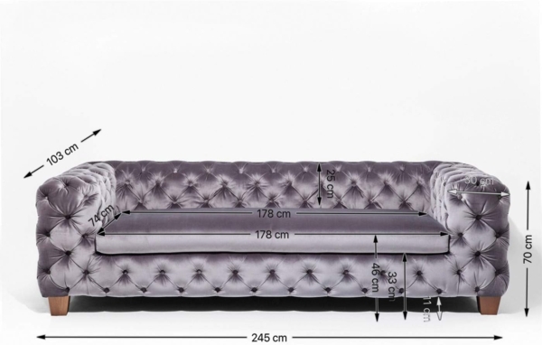 Kare Design Sofa Desire Silbergrau, 3-Sitzer, Breites Loungesofa aus weichem Samtstoff, Edle Couch mit Vintage Effekt, (H/B/T) 68 x 245 x 100 cm Bild 5