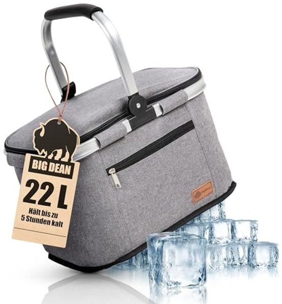 BigDean Thermobehälter Kühlkorb 22L bis zu 5 Stunden kühl - Einkaufskorb Thermo faltbar, Aluminium. Oxford Gewe, (Packung, 1-tlg, Einkaufskorb), bis zu 30kg belastbar